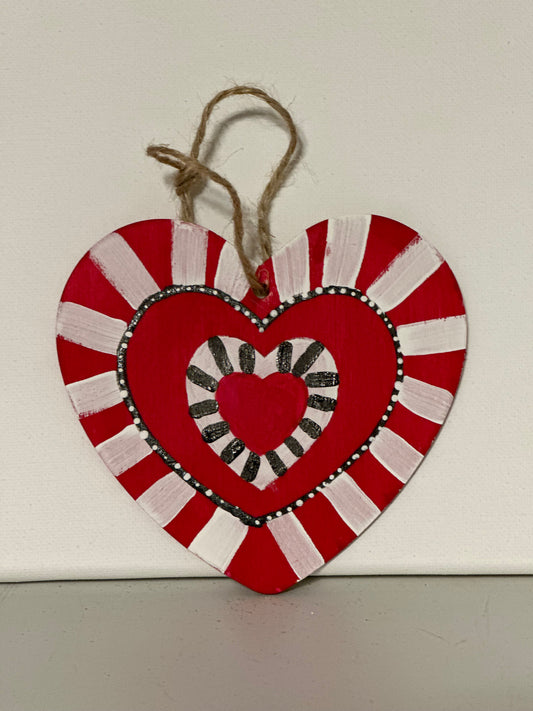 Valentines Heart Ornament on Wood 4.5 inches wide