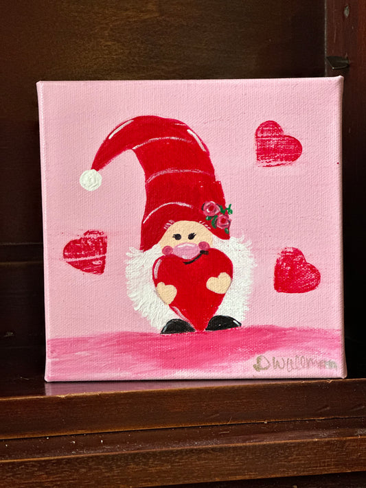 Valentine gnome on canvas  6x6